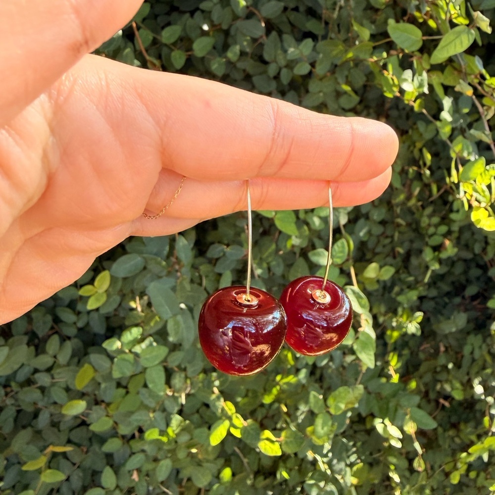 New! Cherry Red Earrings - Picture 4 of 7